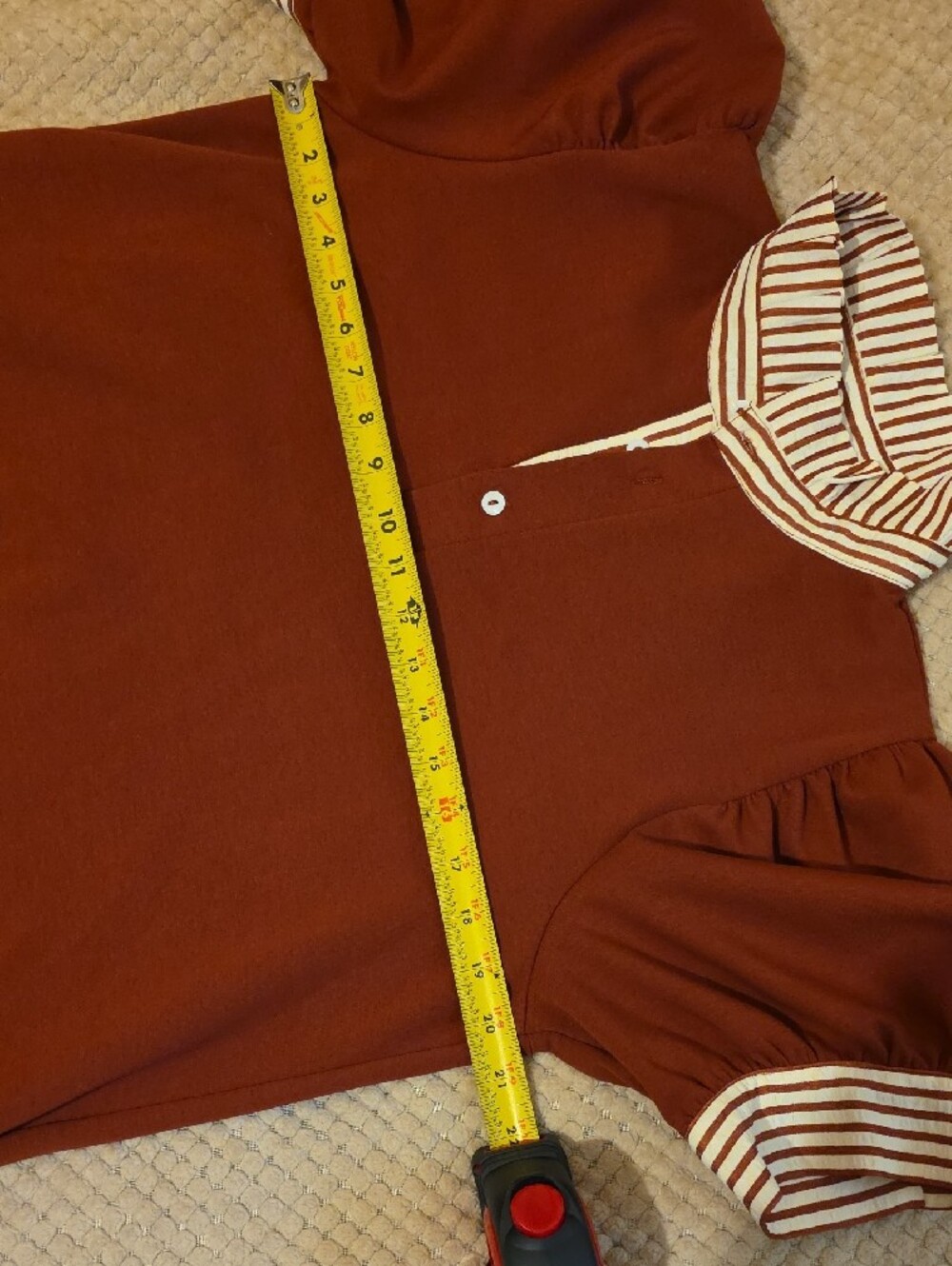 Entro Dress Burnt Orange W/ Cream & Burnt Orange Pinstripe Collar & Sleeve Cuff - Picture 7 of 10